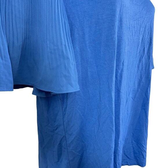 Talbots Petite Womens Blue Pleated Statement Sleeves Stretch Knit Top Shirt sz L - Picture 3 of 16